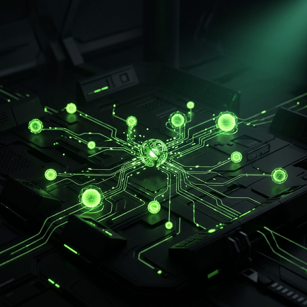 Connected AI automation nodes and workflow paths
